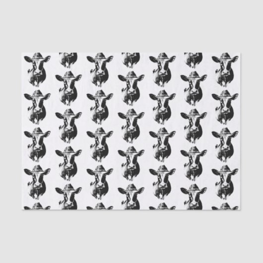 Papier Mousseline Drôle Vache Occidentale Design noir et blanc (Recto)