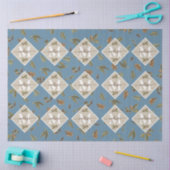 Papier Mousseline Dusty Blue Rustic Feuilles Brown Monogramme (Artisanat)