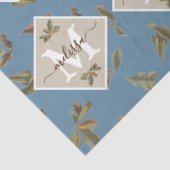 Papier Mousseline Dusty Blue Rustic Feuilles Brown Monogramme (Détail)