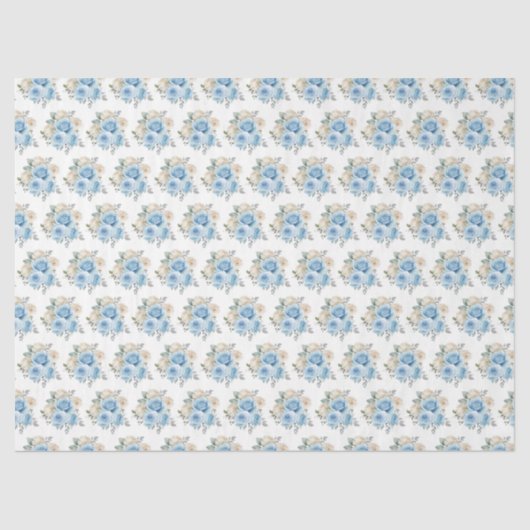 Papier Mousseline Dusty Blue Silver Elegant Flowers (Recto)