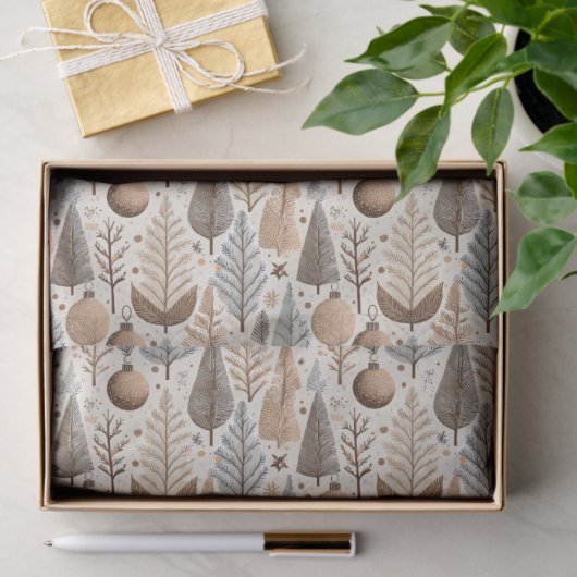 Papier Mousseline Earth Tones Christmas Pattern#25 ID1009 (Cadeau)