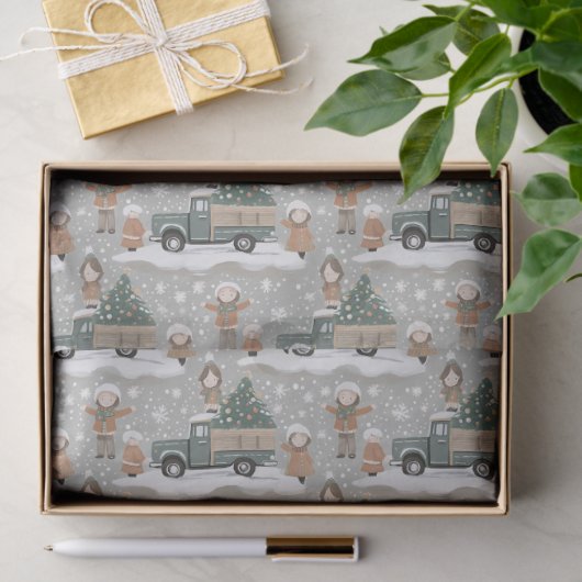 Papier Mousseline Earth Tones Christmas Pattern#2 ID1009 (Cadeau)