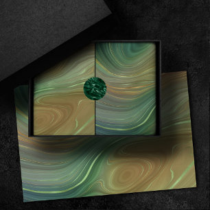 Papier Mousseline Earthy Emerald Strata Agate d'encre verte et dor
