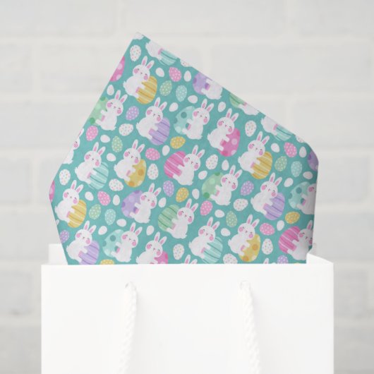 Papier Mousseline Easter Bunnies Hugging Easter Eggs Kids Pattern (Sac cadeau)