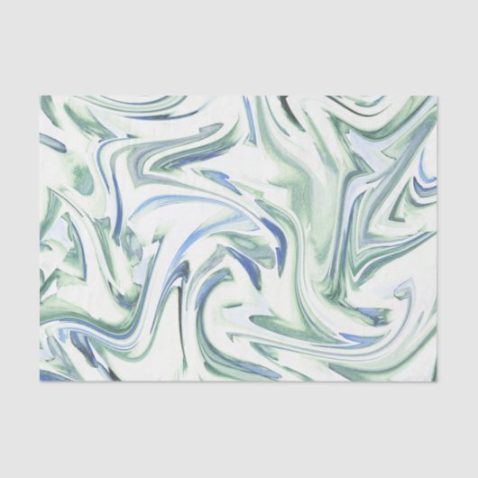 Papier Mousseline 'Eau Vert Aquarelle Bleu Douce' Abstrait (Recto)