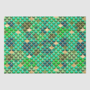 Papier Mousseline Écaille de sirène en feuille verte et paillettes d