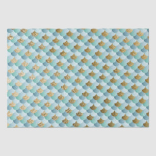 Papier Mousseline Écailles de sirène ombrées vert pâle et feuille d'