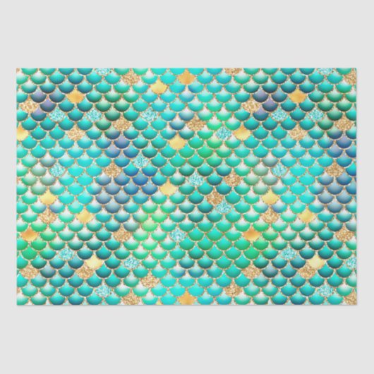 Papier Mousseline Echelles de sirène verte Ombre Foil & Parties scin (Recto)