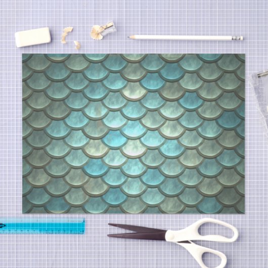 Papier Mousseline Échelles en Teal et argent (Artisanat)