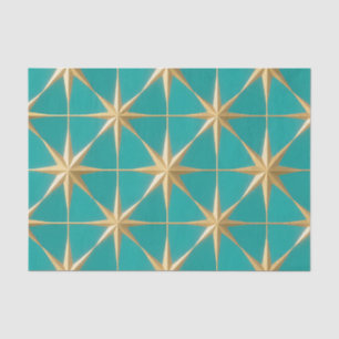Papier Mousseline Éclat Géométrique Doré Turquoise Milieu de Siècle