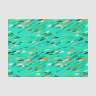 Papier Mousseline École de Poisson, Aqua, Vert et Or