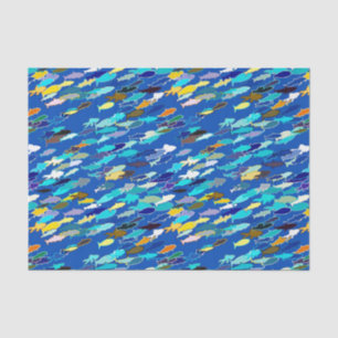 Papier Mousseline École de poisson, bleu foncé, blanc et turquoise