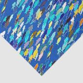 Papier Mousseline École de poisson, bleu foncé, blanc et turquoise (Détail)