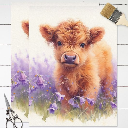 Papier Mousseline Écossais Highland Vache Calf Fleur sauvage Découpa