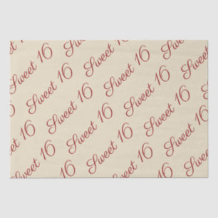 Papier Mousseline Écriture élégante rouge doux 16e anniversaire Tan