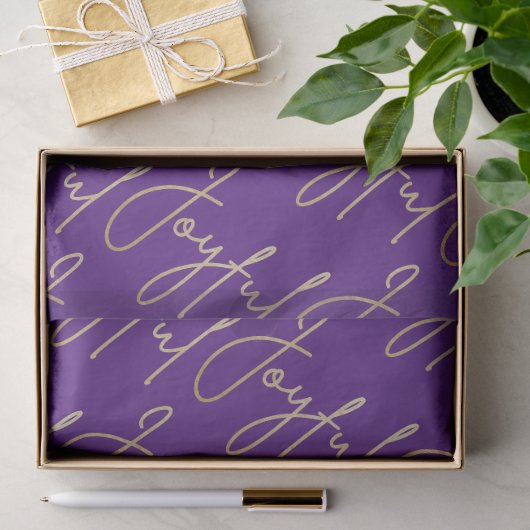 Papier Mousseline Écriture JOYEUSE Or sur Violet (Cadeau)