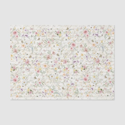 Papier Mousseline Écriture manuscrite Fleur sauvage Pastel Découpage (Recto)