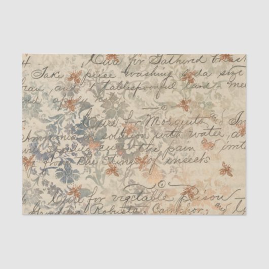 Papier Mousseline Écriture manuscrite vintage et abeille (Recto)