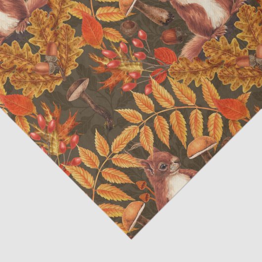 Papier Mousseline Écureuil d'automne sur brun foncé (Détail)