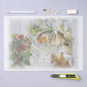 Papier Mousseline Écureuil d'oiseaux rouge Robin Noël d'hiver (Artisanat)