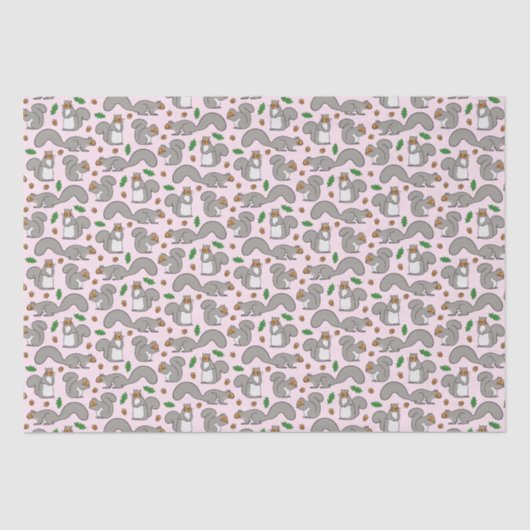 Papier Mousseline Écureuils gris sur papier de tissus roses (Recto)