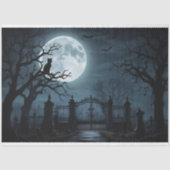 Papier Mousseline Eerie Éffrayant Graveyard avec Pleine lune et chat (Recto)