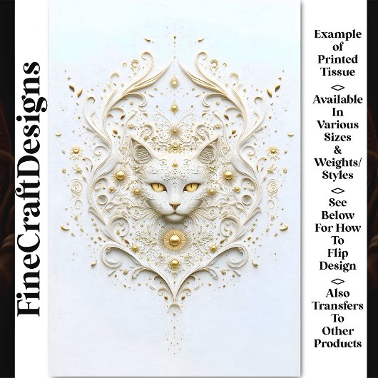 Papier Mousseline Effet baroque blanc et or Cat AU6 Découpage