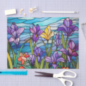 Papier Mousseline Effet de verre tendu Fleurs violettes Découpage (Artisanat)