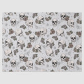 Papier Mousseline Éffrayant gris clair Floral Petit Crâne Halloween (Recto)