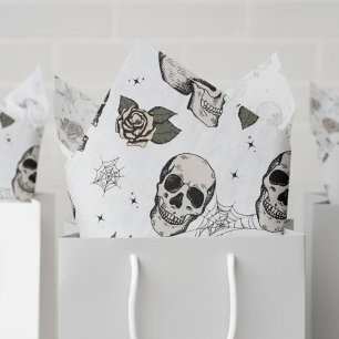 Papier Mousseline Éffrayant noir et blanc Floral petit crâne Hallowe