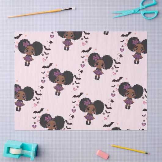 Papier Mousseline Éffrayante mignonne fille mauve motif afro-puff (Artisanat)