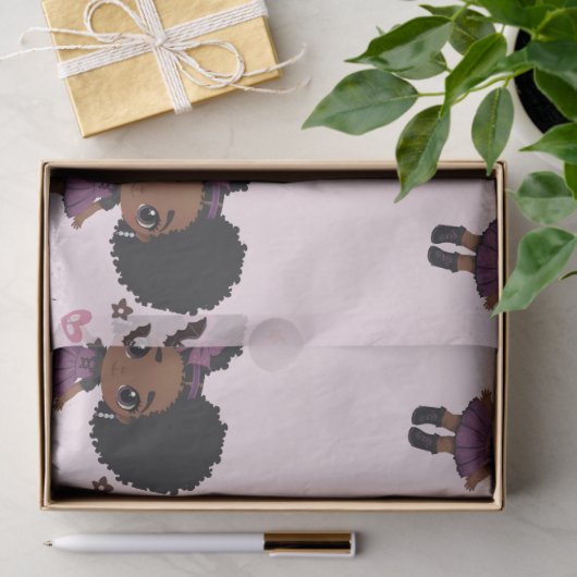Papier Mousseline Éffrayante mignonne fille mauve motif afro-puff (Cadeau)