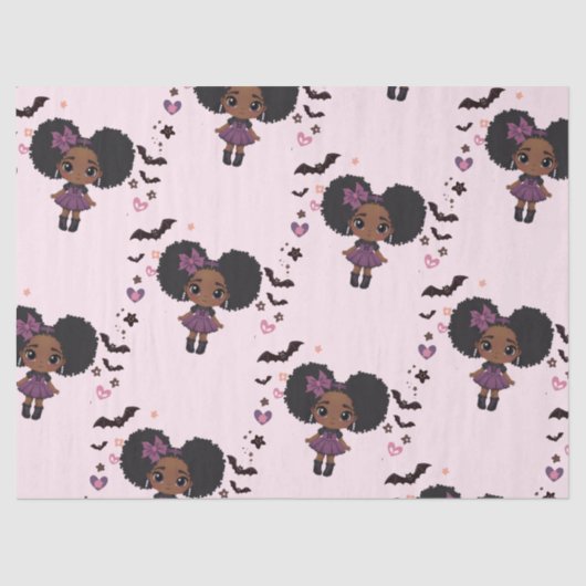 Papier Mousseline Éffrayante mignonne fille mauve motif afro-puff (Recto)