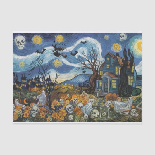 Papier Mousseline Éffrayante nuit-Halloween Ghoost Crâne hantée Mais (Recto)