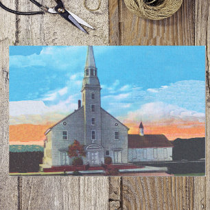 Papier Mousseline Église chrétienne blanche de petite ville vintage