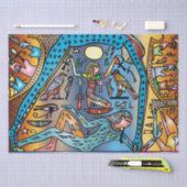 Papier Mousseline Egypte ancienne Art Dieu Geb soutient Nut in Heave (Artisanat)