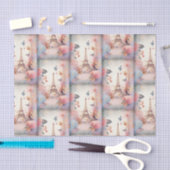 Papier Mousseline Eiffel Tower Butterflies and Flowers Pattern (Artisanat)