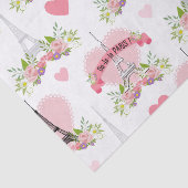 Papier Mousseline Eiffel Tower Flowers Pink Hearts Paris French (Détail)