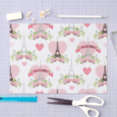 Papier Mousseline Eiffel Tower Flowers Pink Hearts Paris French (Artisanat)