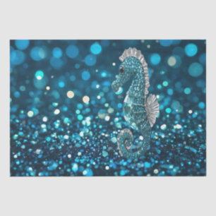 Papier Mousseline Élégance en mouvement : Aqua Seahorse sur Aqua Bok