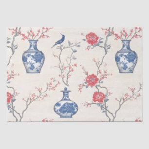 Papier Mousseline Elégance orientale : Porcelaine bleue et fleurs