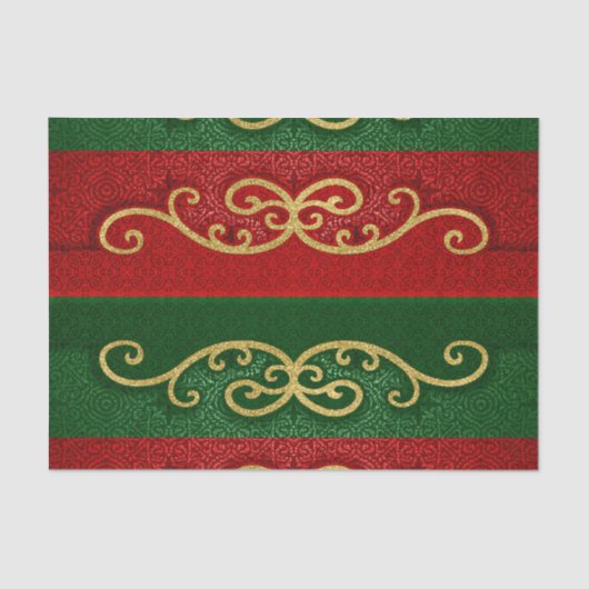 Papier Mousseline Élégance rouge et vert Damas avec accents or (Recto)