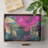 Papier Mousseline Elégant Aquarelle violet et Turquoise Fleurs Motif (Cadeau)