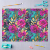 Papier Mousseline Elégant Aquarelle violet et Turquoise Fleurs Motif (Artisanat)