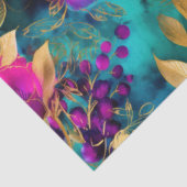 Papier Mousseline Elégant Aquarelle violet et Turquoise Fleurs Motif (Détail)