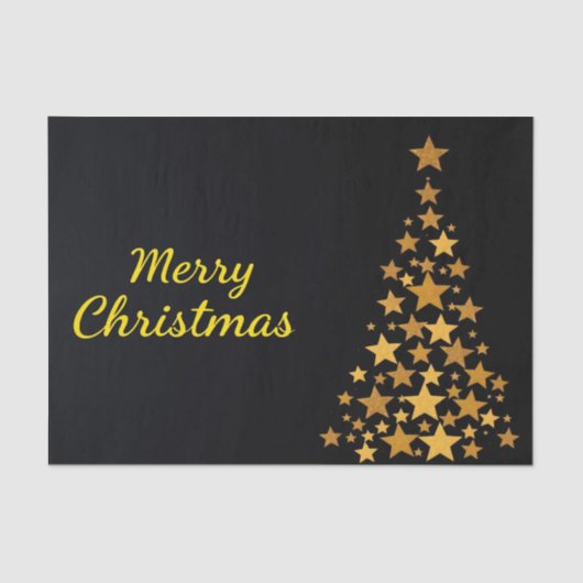 Papier Mousseline Elégant Arbre d'or Joyeux Noël sur Noir (Recto)