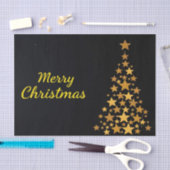 Papier Mousseline Elégant Arbre d'or Joyeux Noël sur Noir (Artisanat)