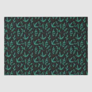 Papier Mousseline Élégant Art Linéaire de Feuilles Noires et Vertes
