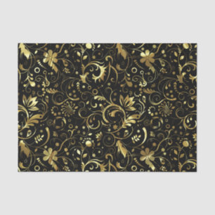 Papier Mousseline Elegant Black And Gold Floral Damas