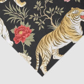 Papier Mousseline Elegant Black Chinoiserie Tiger and Peony Pattern (Détail)
